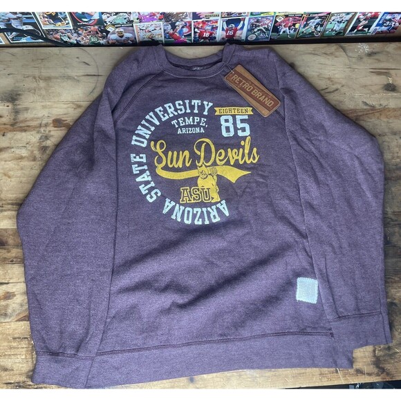NEW ASU Arizona State Sun Devils Retro Brand Red Crew Neck Sweatshirt Men's L - Picture 2 of 7
